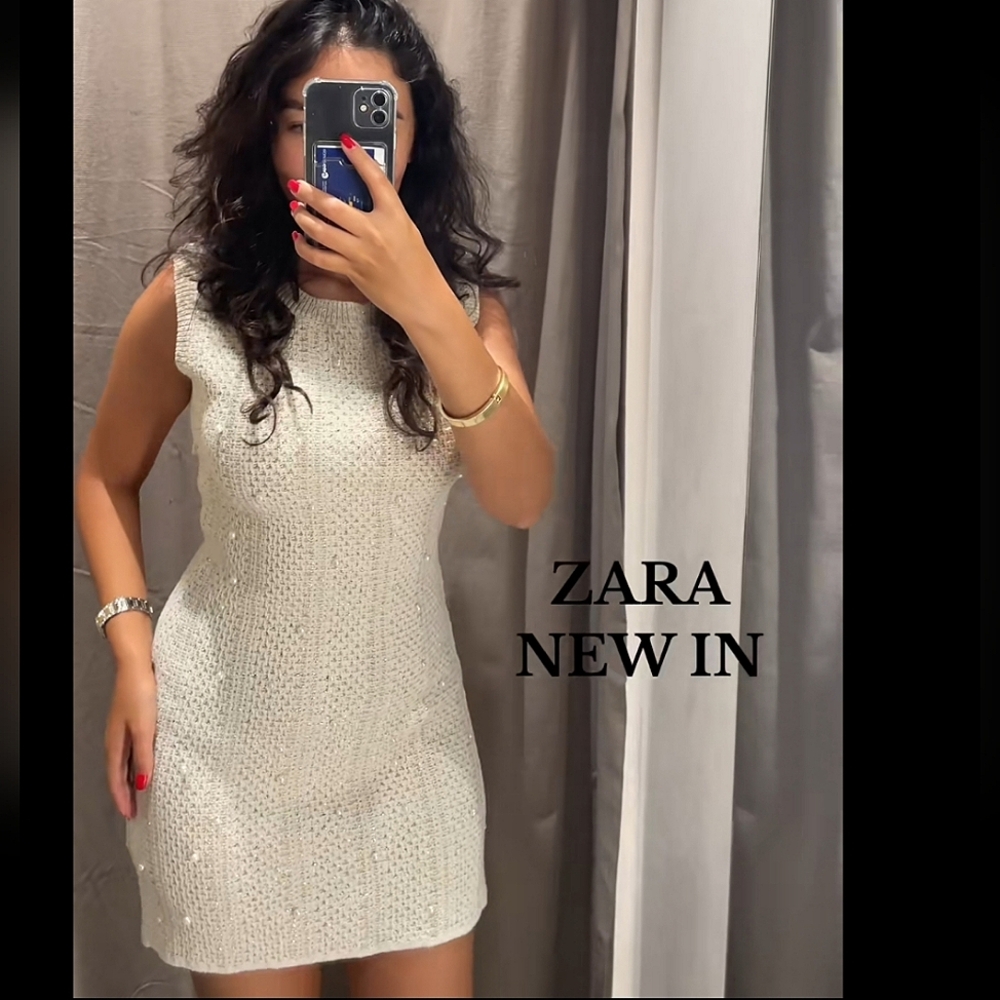 ZARA PEARL KNIT MINI DRESS SIZE M - Picture 6 of 14